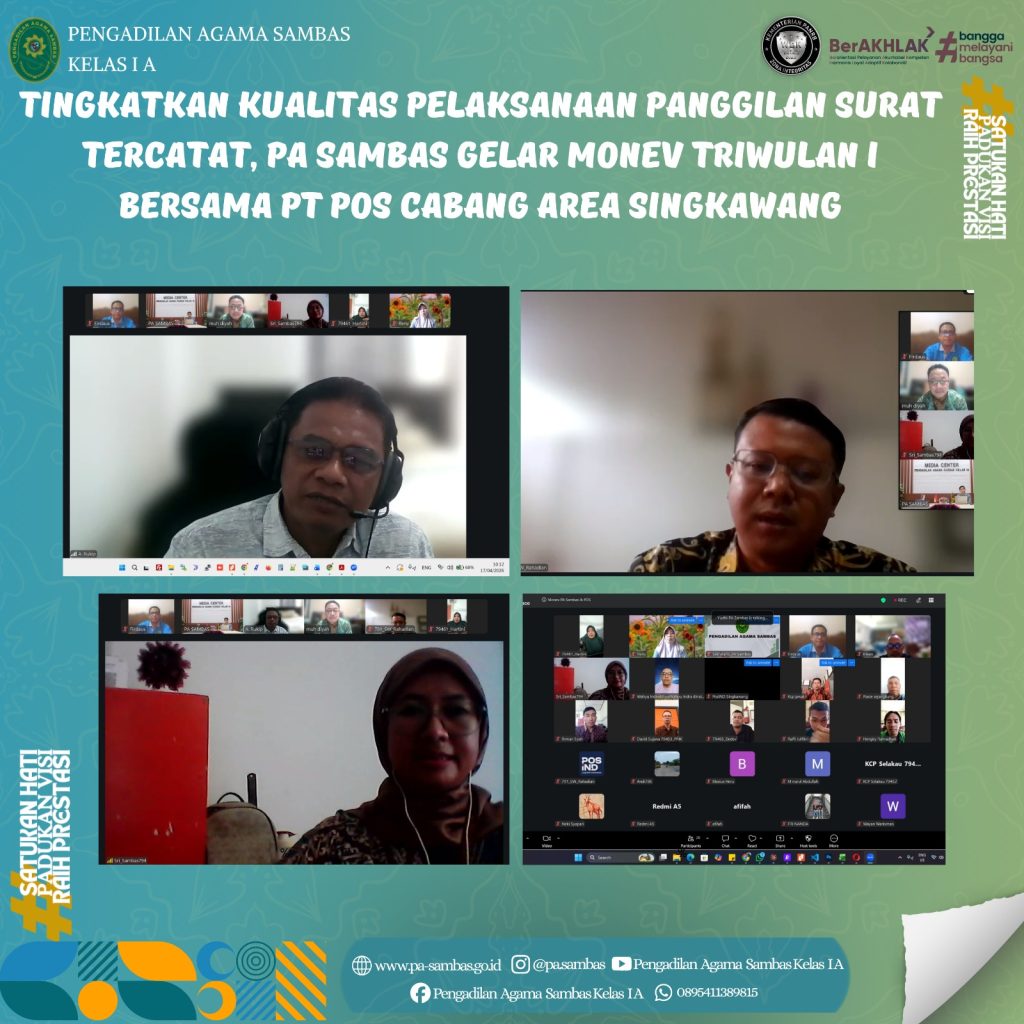 Tingkatkan Kualitas Pelaksanaan Panggilan Surat Tercatat, PA Sambas Gelar Monev Triwulan I Bersama PT Pos Cabang Area Singkawang